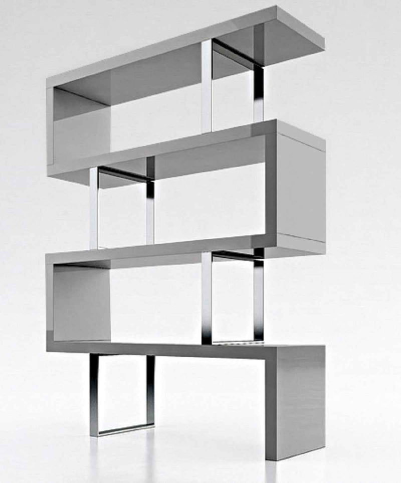 67" Gray And Silver Metal and Wood Three Tier Etagere Bookcase
