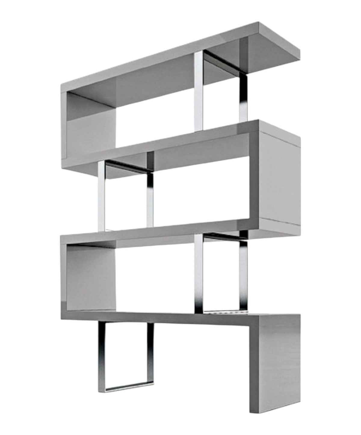 67" Gray And Silver Metal and Wood Three Tier Etagere Bookcase