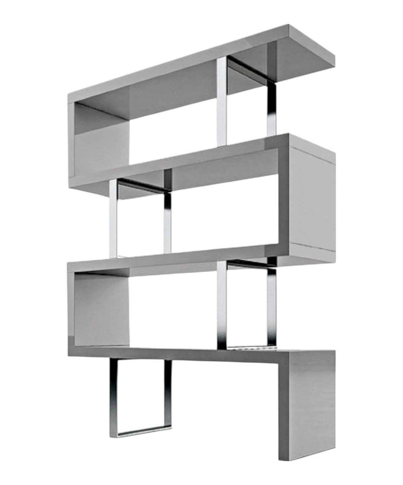67" Gray And Silver Metal and Wood Three Tier Etagere Bookcase