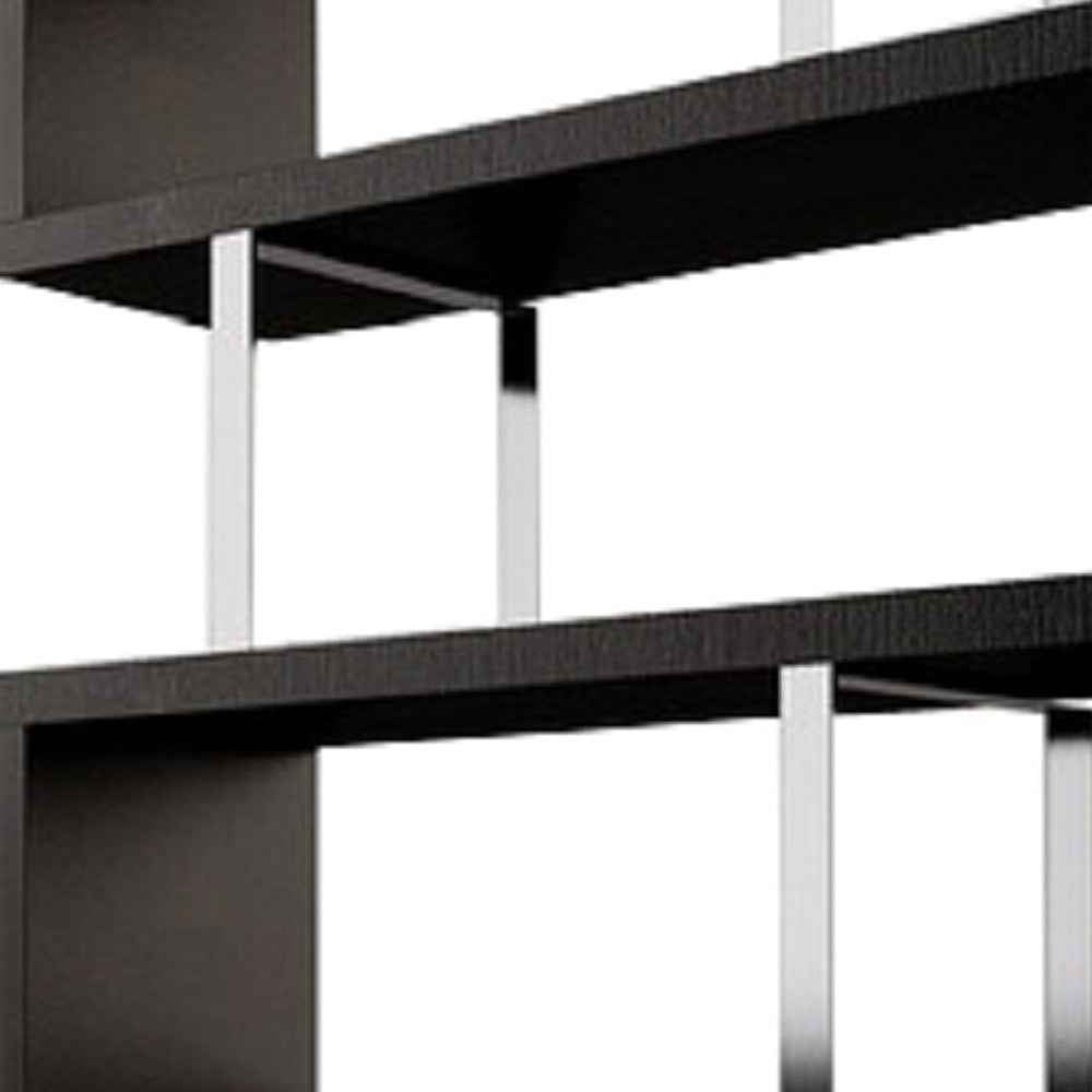 67" Espresso And Silver Metal and Wood Three Tier Etagere Bookcase