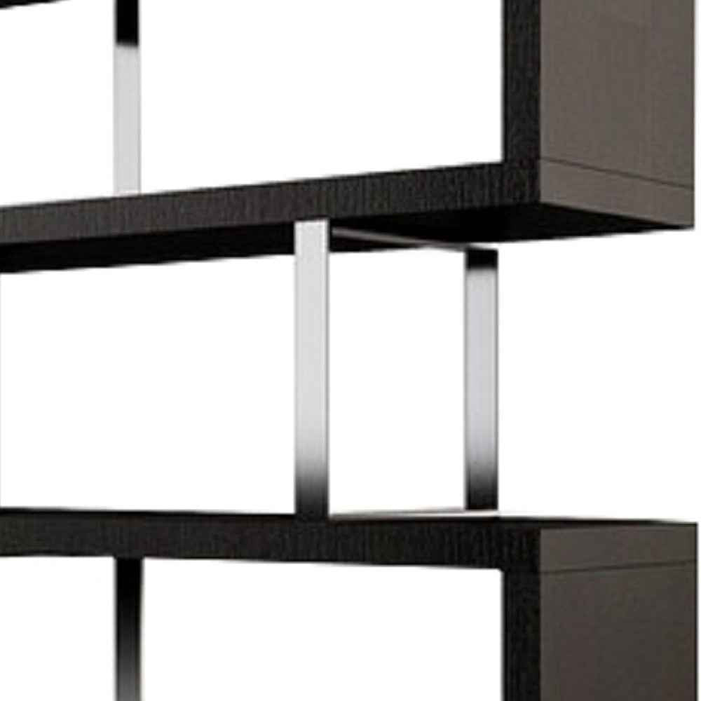 67" Black And Silver Metal and Wood Three Tier Etagere Bookcase