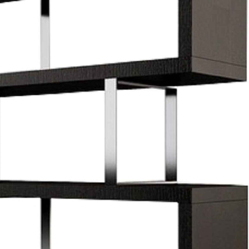 67" Black And Silver Metal and Wood Three Tier Etagere Bookcase