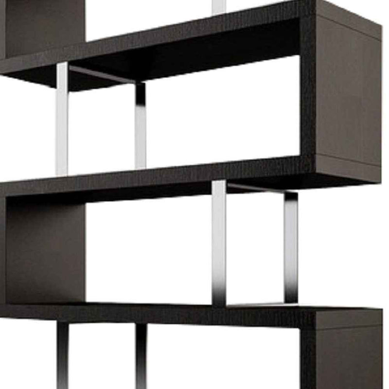 67" Black And Silver Metal and Wood Three Tier Etagere Bookcase