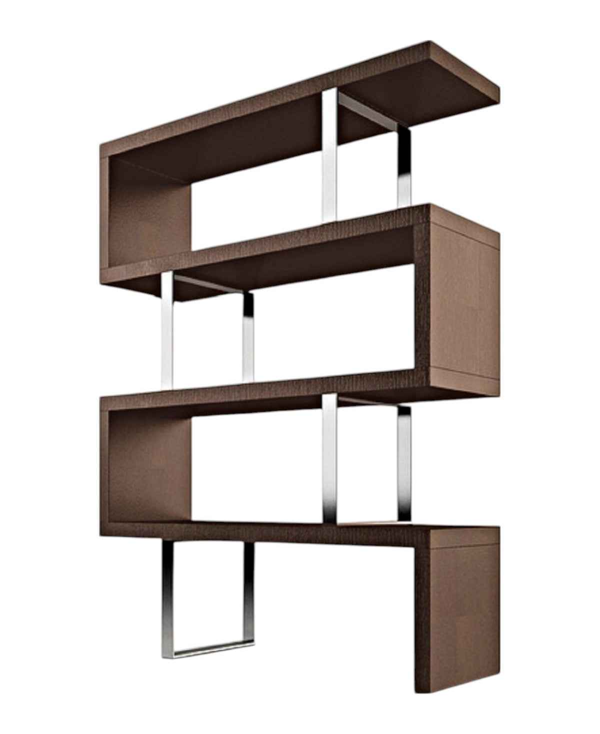 67" Brown And Silver Metal and Wood Three Tier Etagere Bookcase