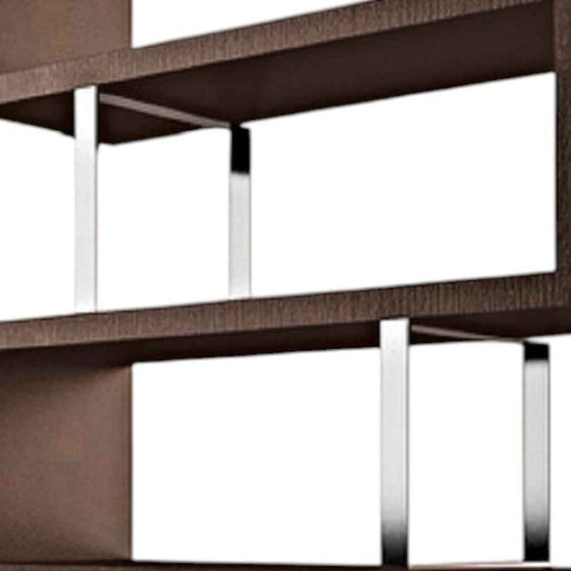 67" Brown And Silver Metal and Wood Three Tier Etagere Bookcase