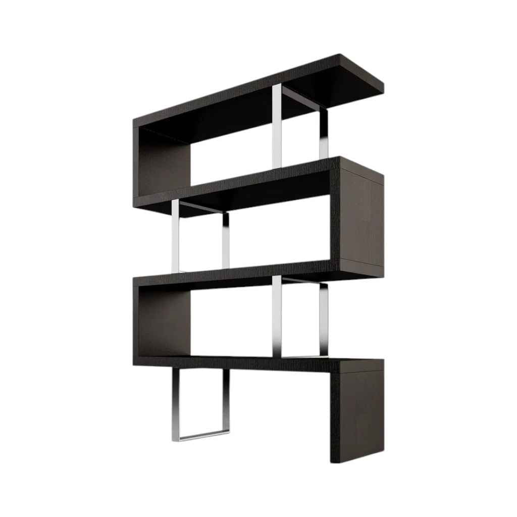 67" Black And Silver Metal and Wood Three Tier Etagere Bookcase