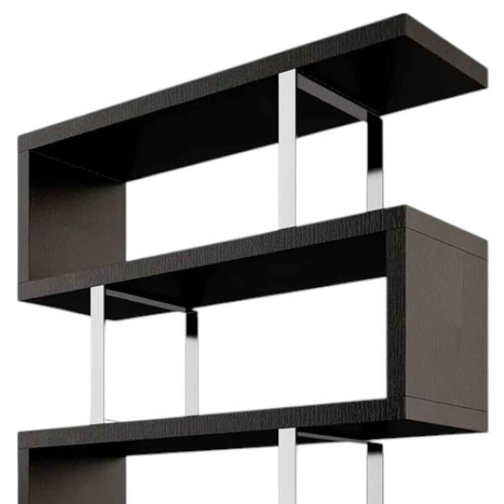 67" Black And Silver Metal and Wood Three Tier Etagere Bookcase