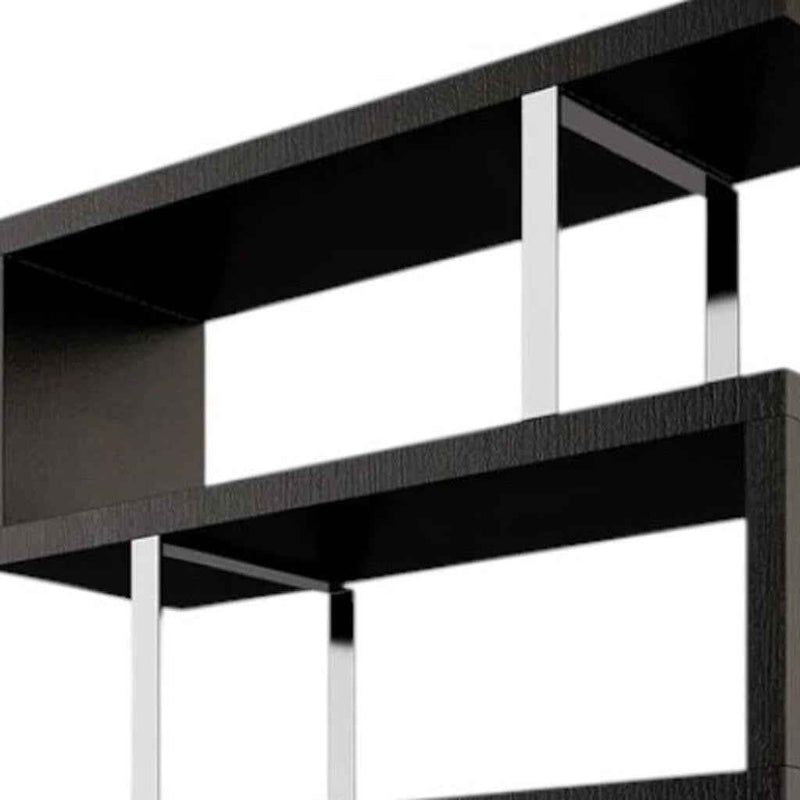 67" Black And Silver Metal and Wood Three Tier Etagere Bookcase