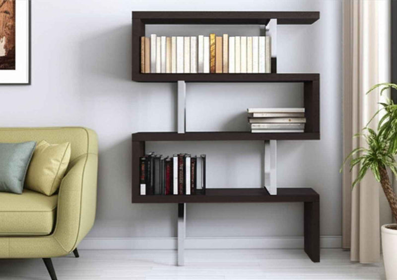 67" Espresso And Silver Metal and Wood Three Tier Etagere Bookcase