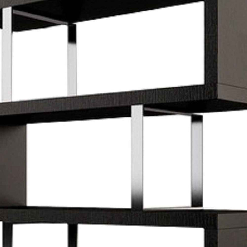 67" Espresso And Silver Metal and Wood Three Tier Etagere Bookcase