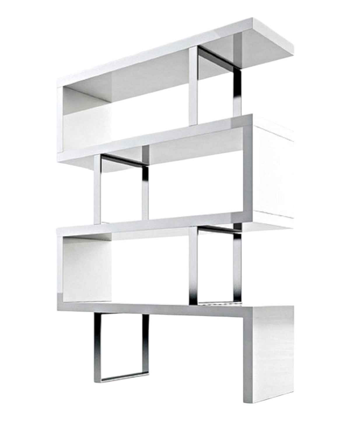 67" White And Silver Metal and Wood Three Tier Etagere Bookcase