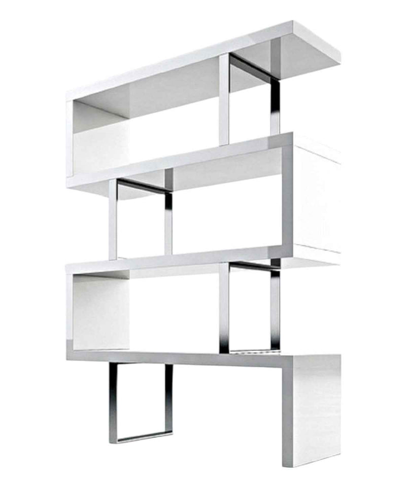 67" White And Silver Metal and Wood Three Tier Etagere Bookcase