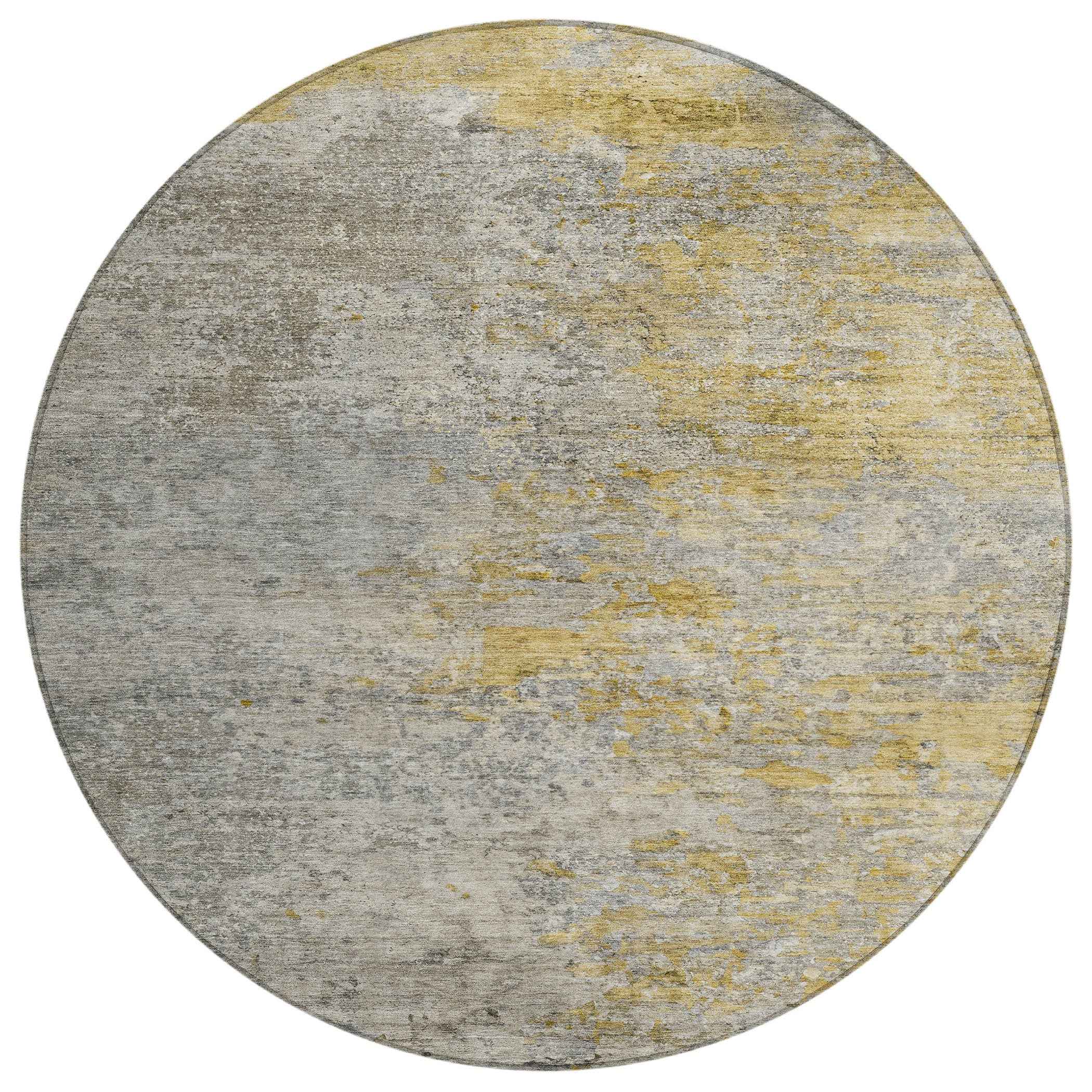 8' Gray Round Abstract Washable Indoor Outdoor Area Rug