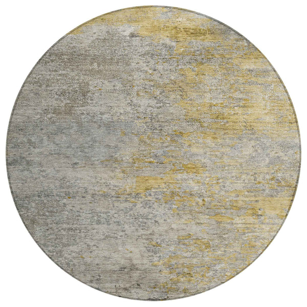 8' Gray Round Abstract Washable Indoor Outdoor Area Rug