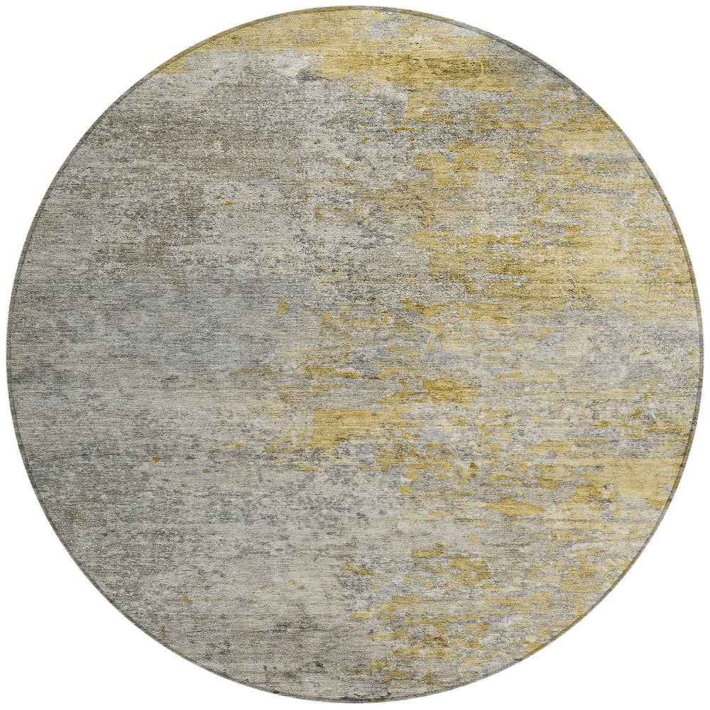8' Gray Round Abstract Washable Indoor Outdoor Area Rug