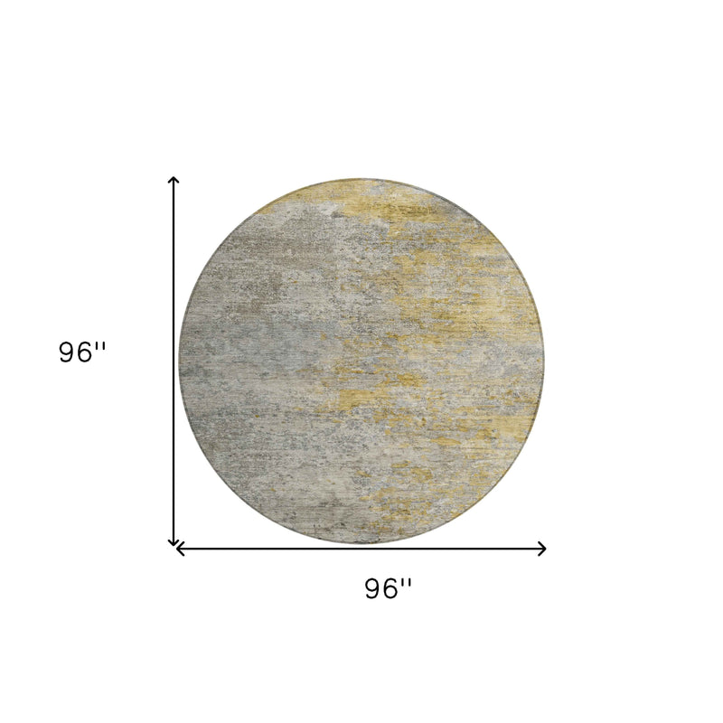 8' Gray Round Abstract Washable Indoor Outdoor Area Rug