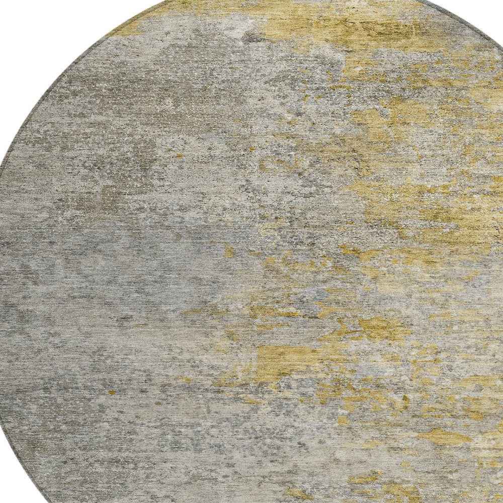 8' Gray Round Abstract Washable Indoor Outdoor Area Rug