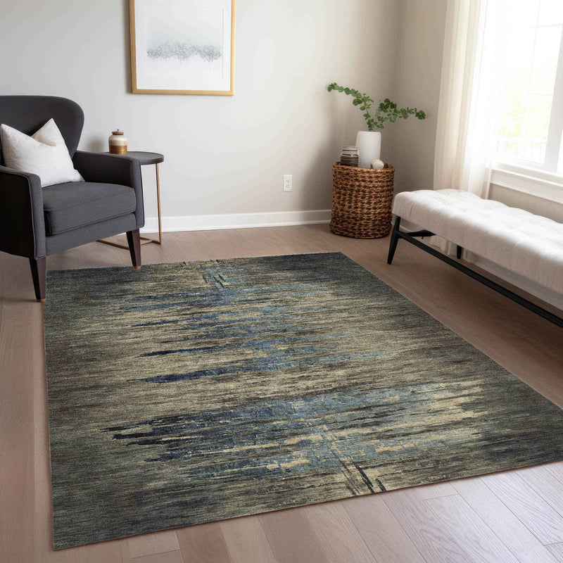 5' X 8' Coffee Abstract Washable Indoor Outdoor Area Rug