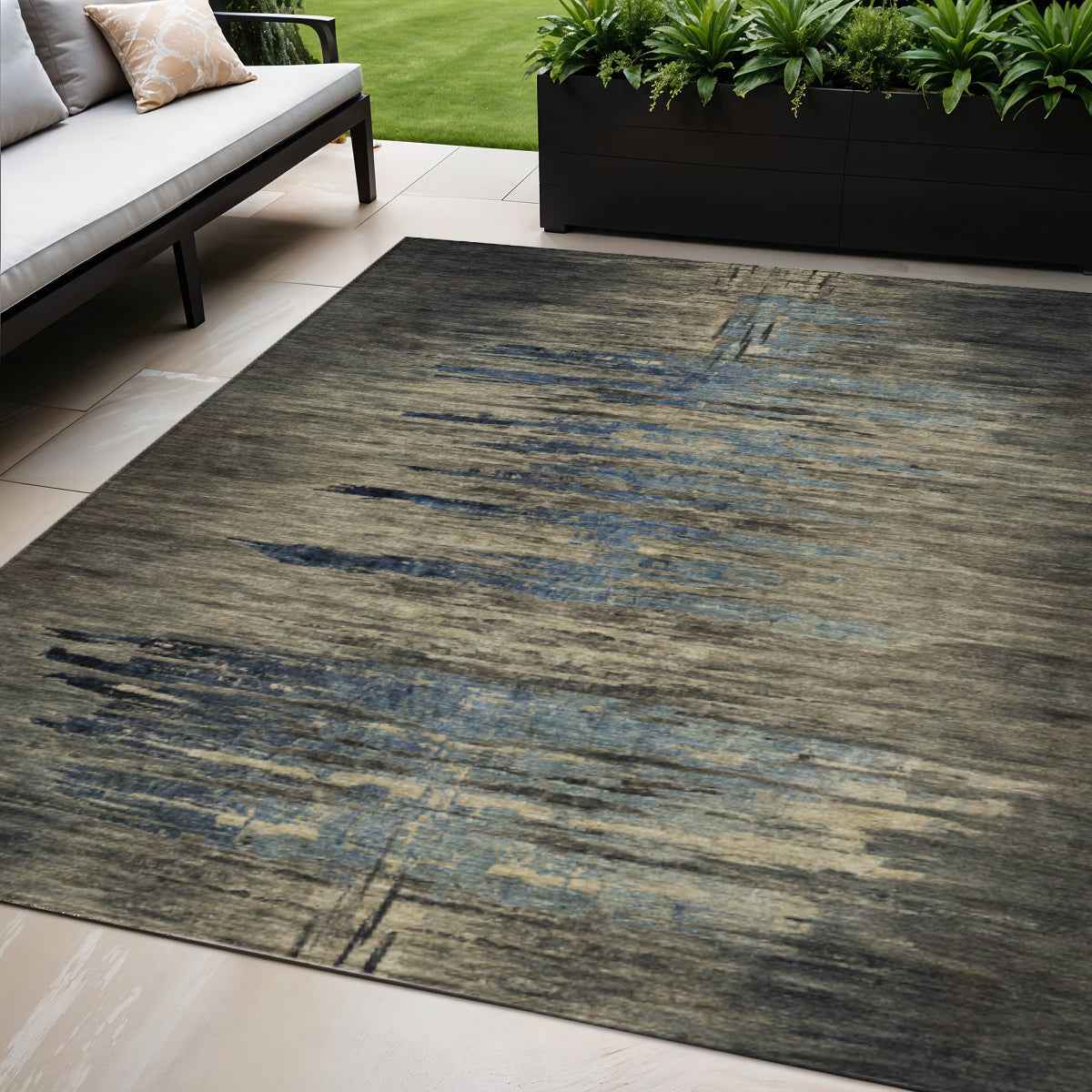 5' X 8' Coffee Abstract Washable Indoor Outdoor Area Rug