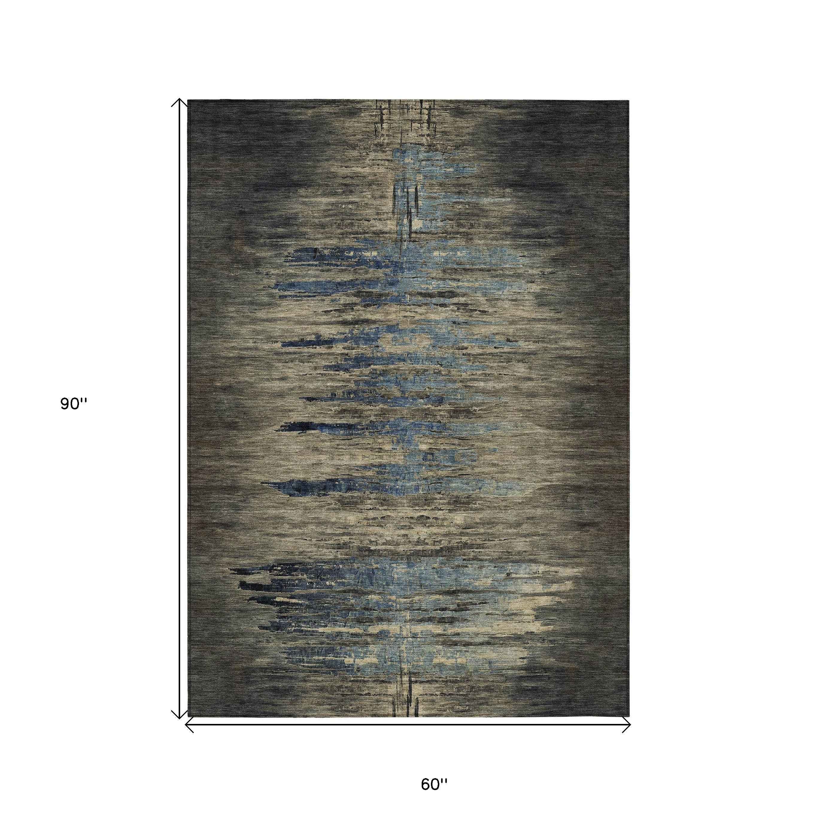 5' X 8' Coffee Abstract Washable Indoor Outdoor Area Rug