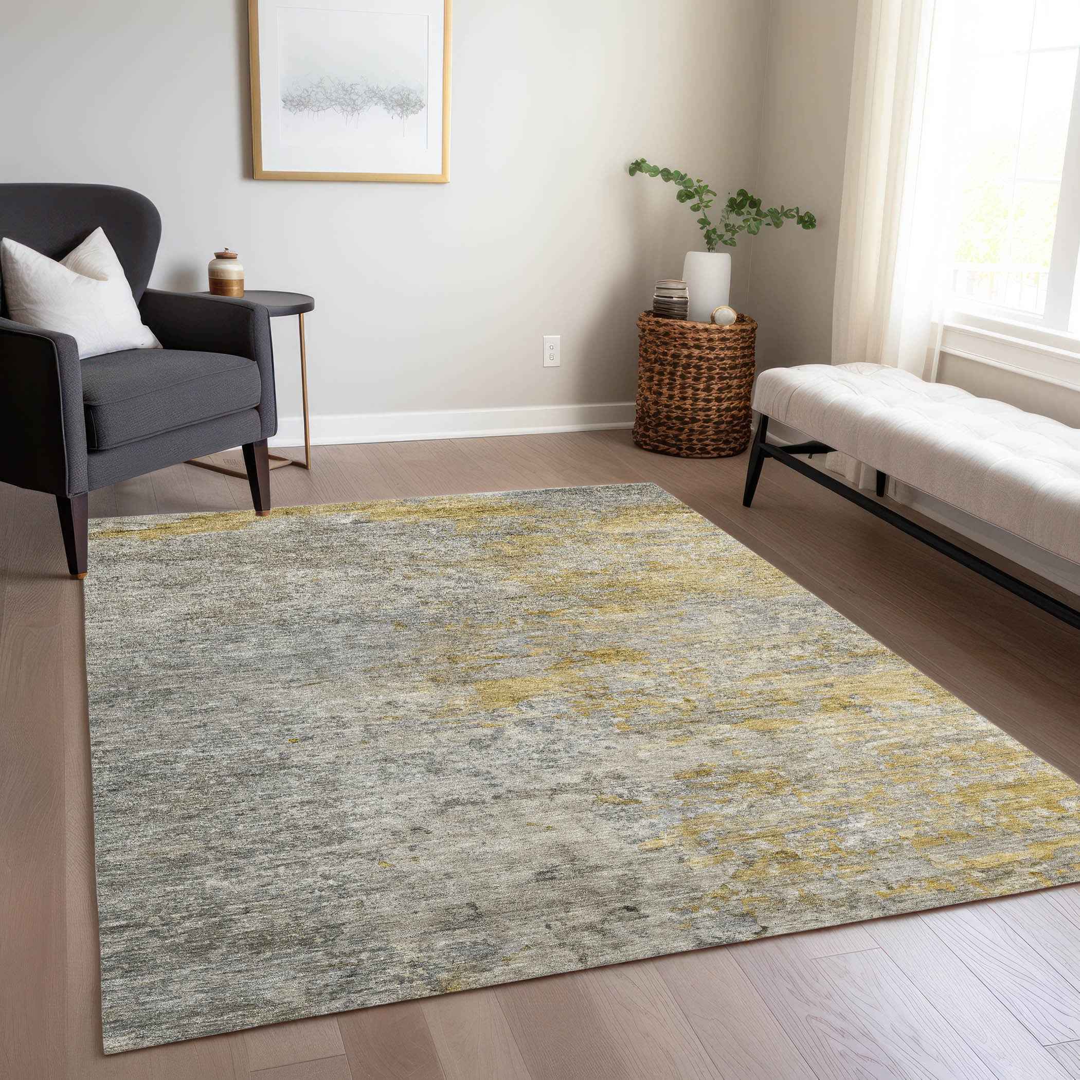 3' X 5' Gray Abstract Washable Indoor Outdoor Area Rug