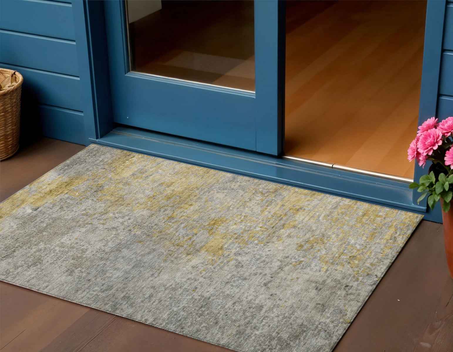 3' X 5' Gray Abstract Washable Indoor Outdoor Area Rug