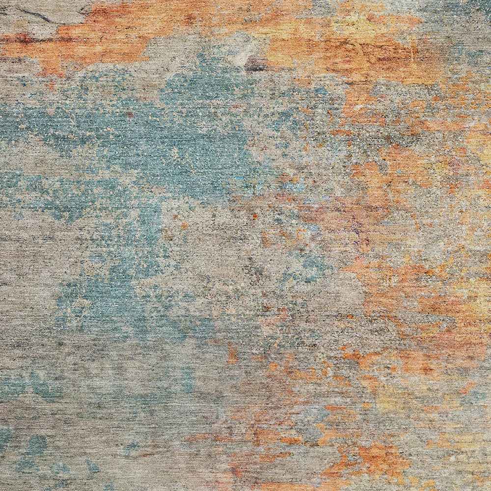 9' X 12' Teal Blue Abstract Washable Indoor Outdoor Area Rug