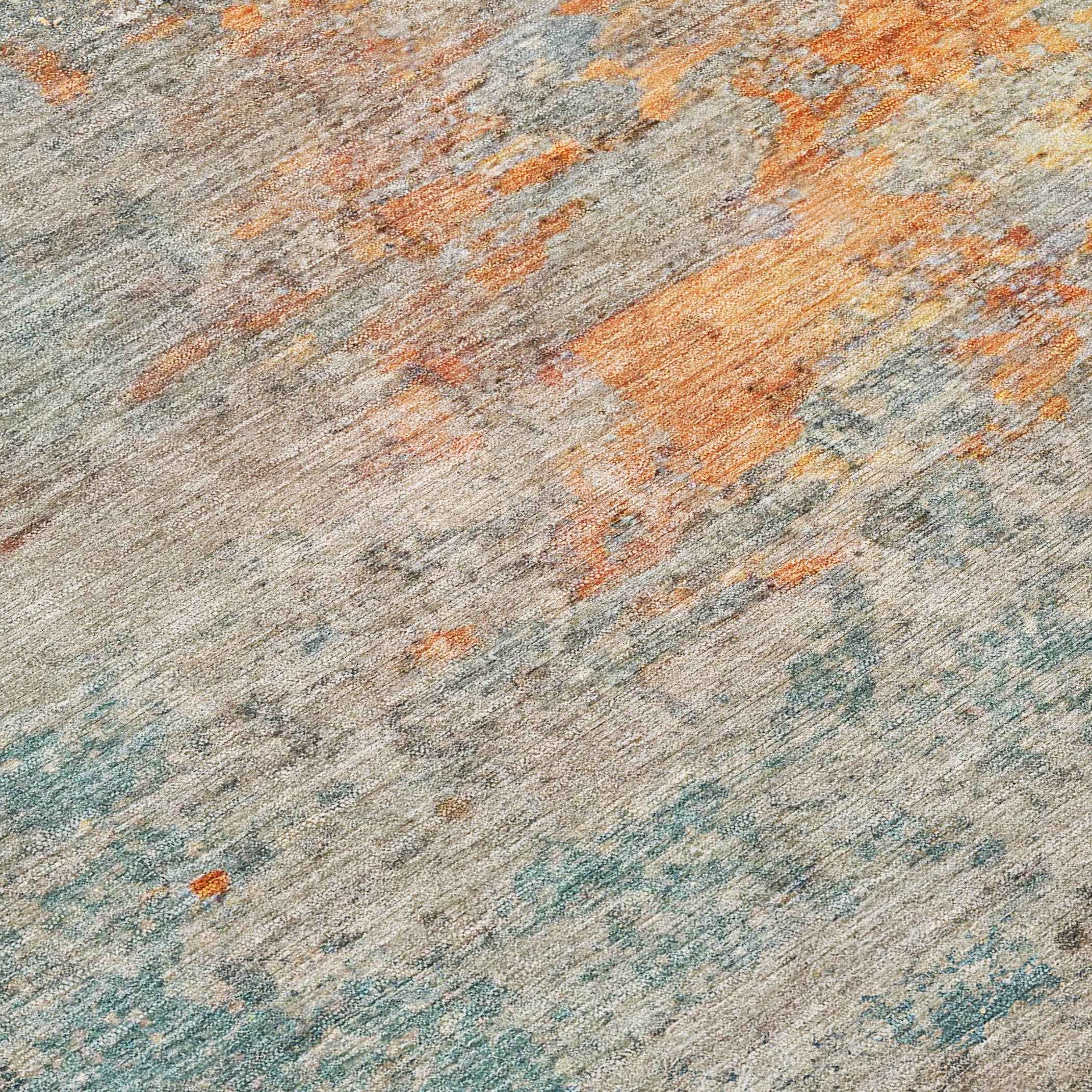 9' X 12' Teal Blue Abstract Washable Indoor Outdoor Area Rug