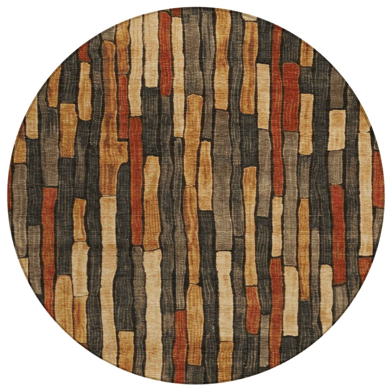 8' Coffee And Brown Round Striped Washable Indoor Outdoor Area Rug