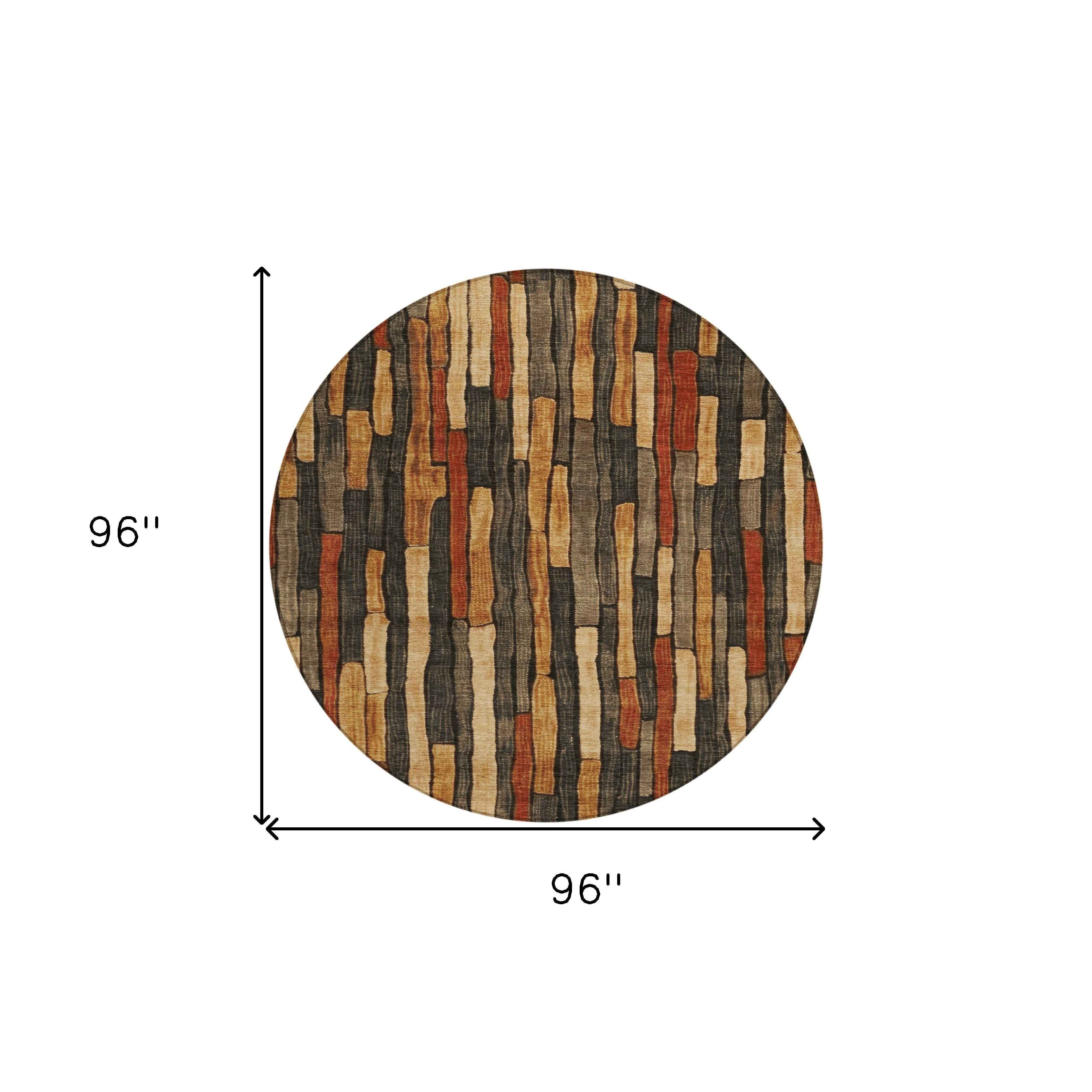 8' Coffee And Brown Round Striped Washable Indoor Outdoor Area Rug