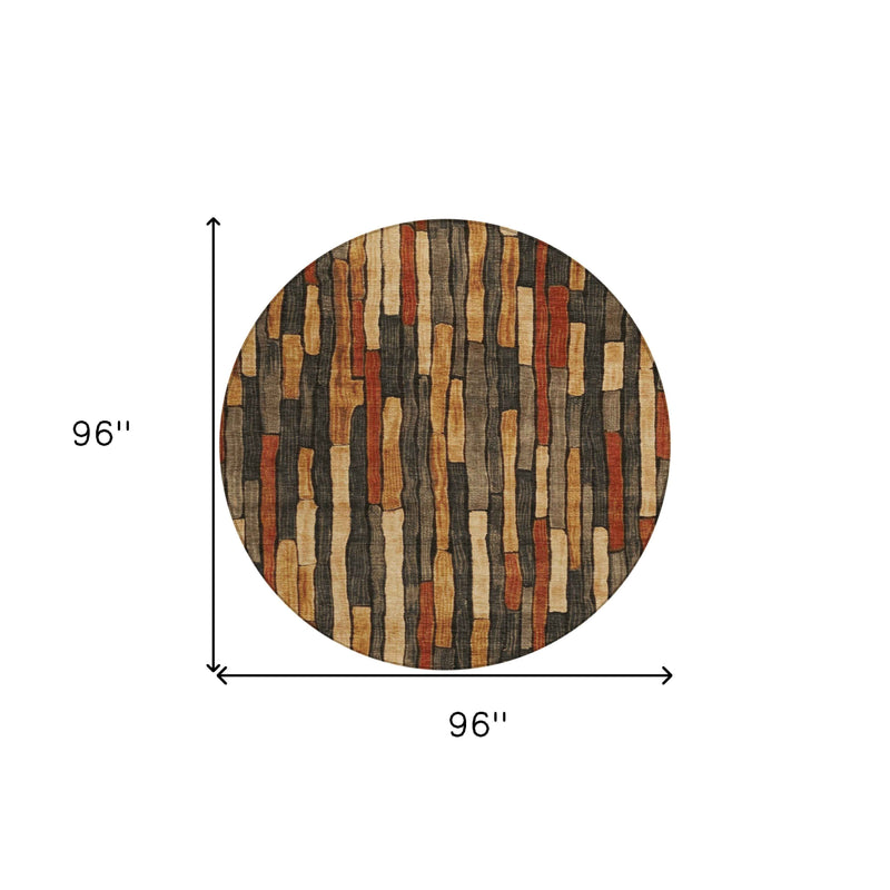 8' Coffee And Brown Round Striped Washable Indoor Outdoor Area Rug
