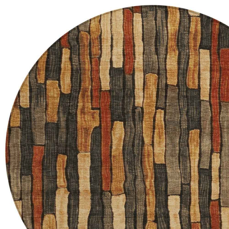 8' Coffee And Brown Round Striped Washable Indoor Outdoor Area Rug