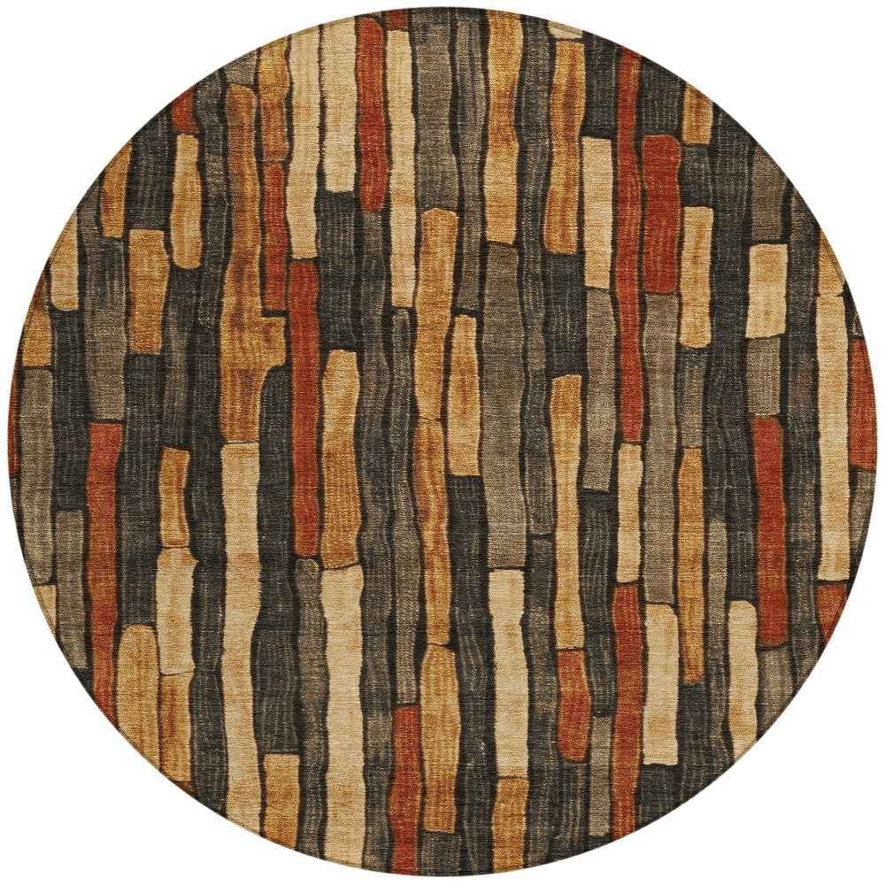 8' Coffee And Brown Round Striped Washable Indoor Outdoor Area Rug