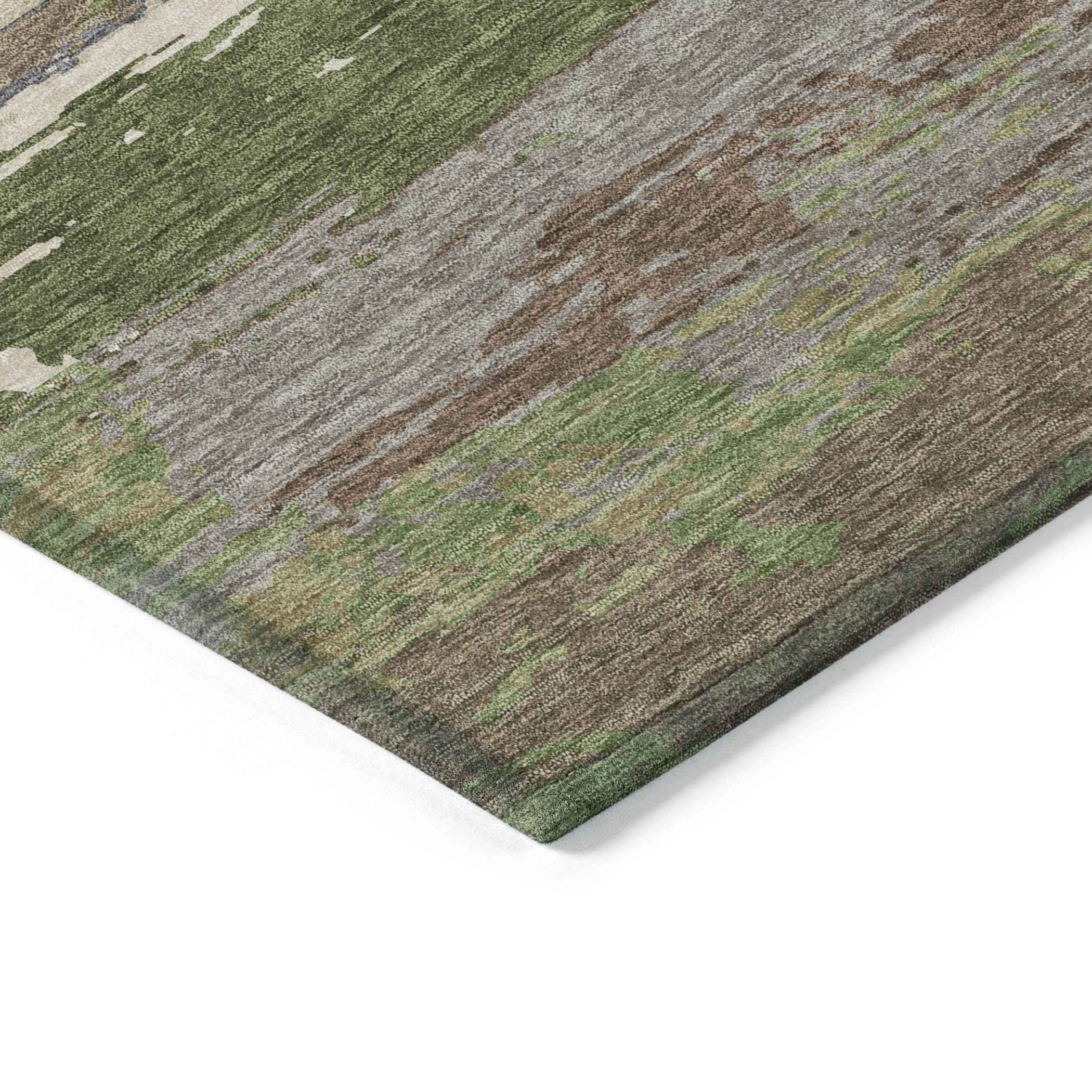 5' X 8' Olive Green Abstract Washable Indoor Outdoor Area Rug