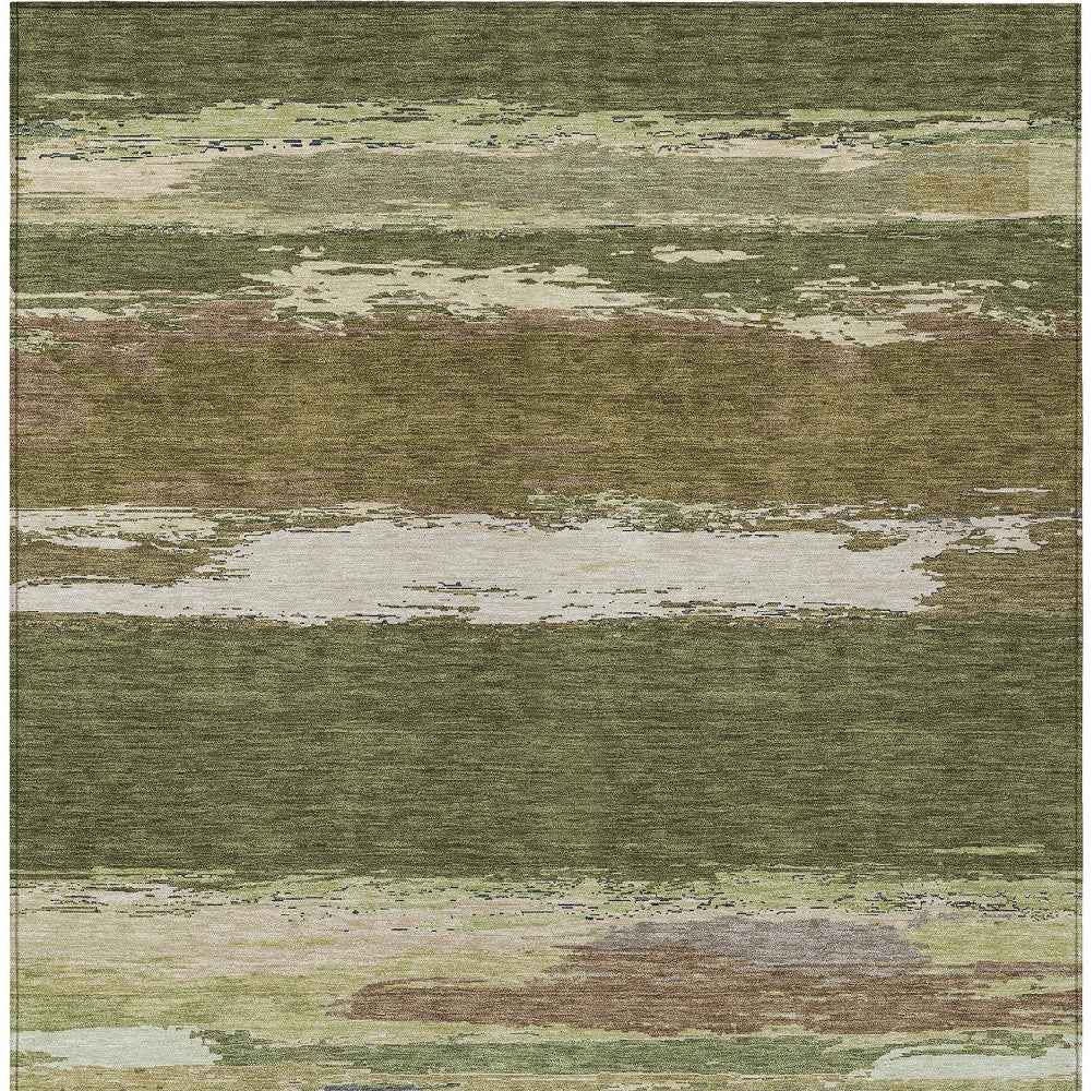5' X 8' Olive Green Abstract Washable Indoor Outdoor Area Rug