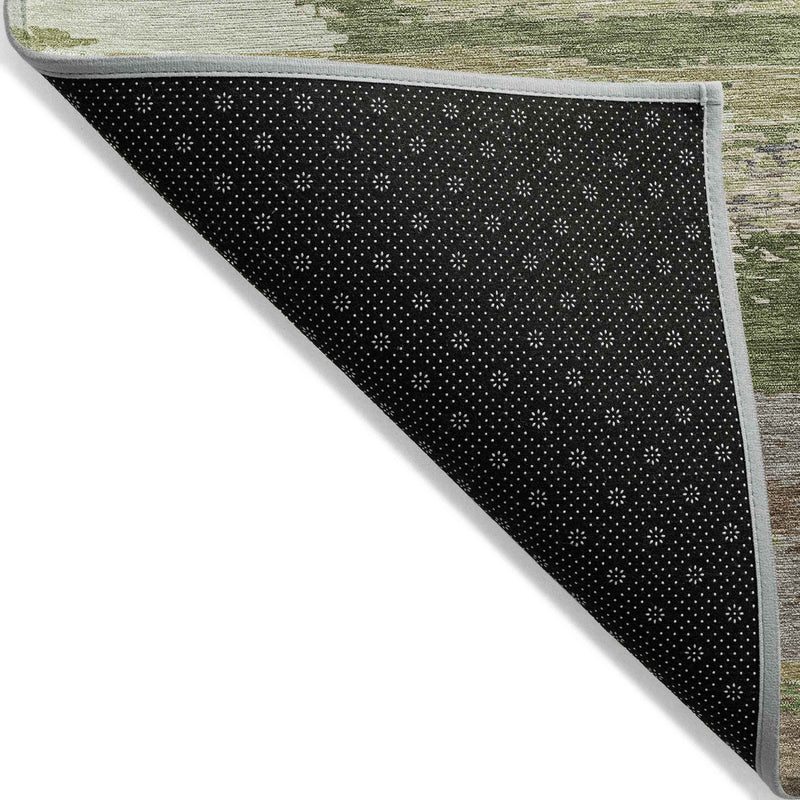 5' X 8' Olive Green Abstract Washable Indoor Outdoor Area Rug