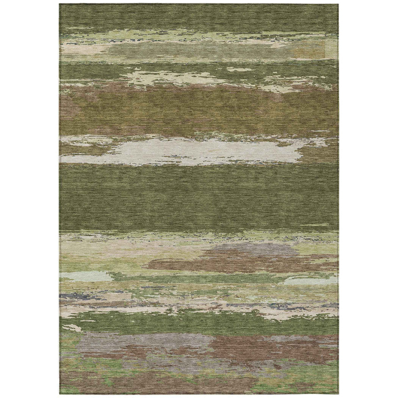 5' X 8' Olive Green Abstract Washable Indoor Outdoor Area Rug