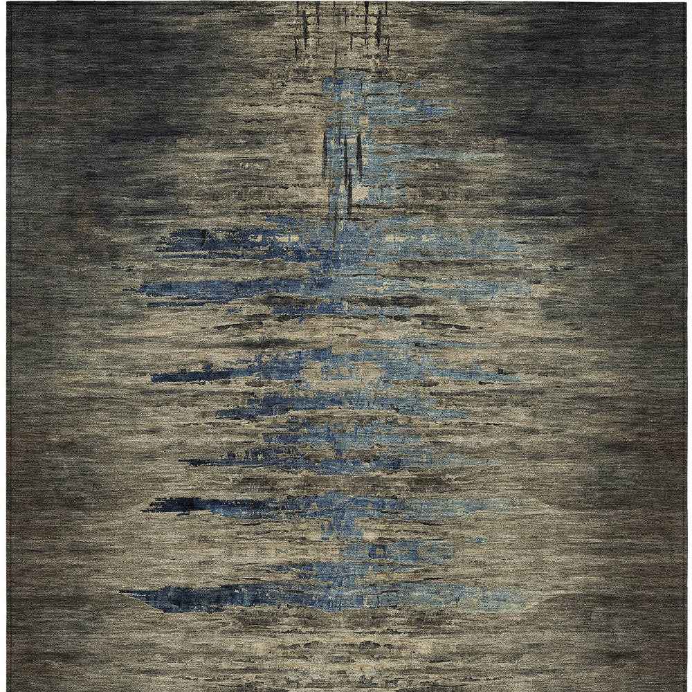 10' X 14' Coffee Abstract Washable Indoor Outdoor Area Rug