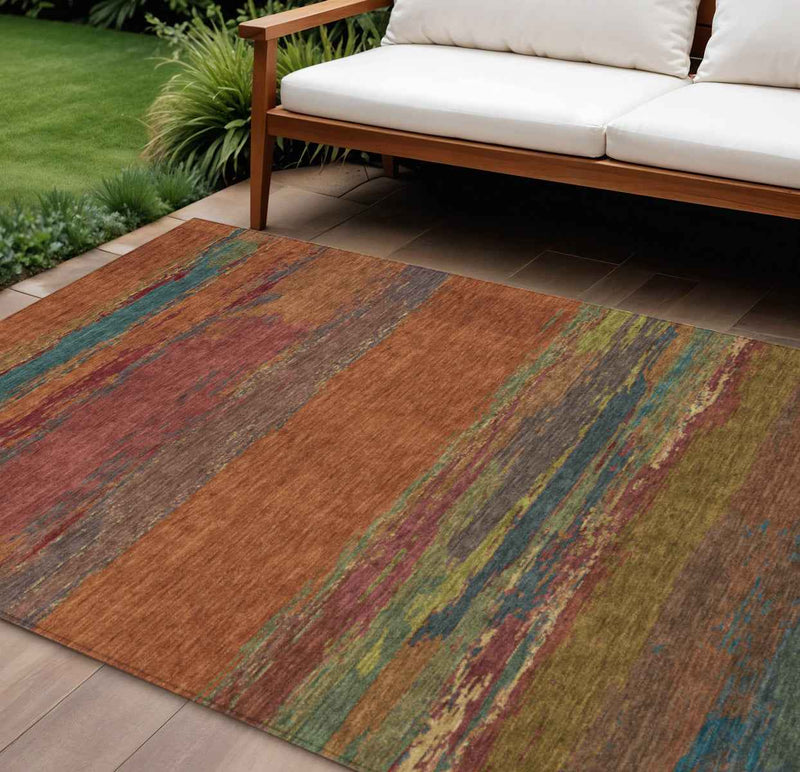 9' X 12' Terra Cotta Abstract Washable Indoor Outdoor Area Rug
