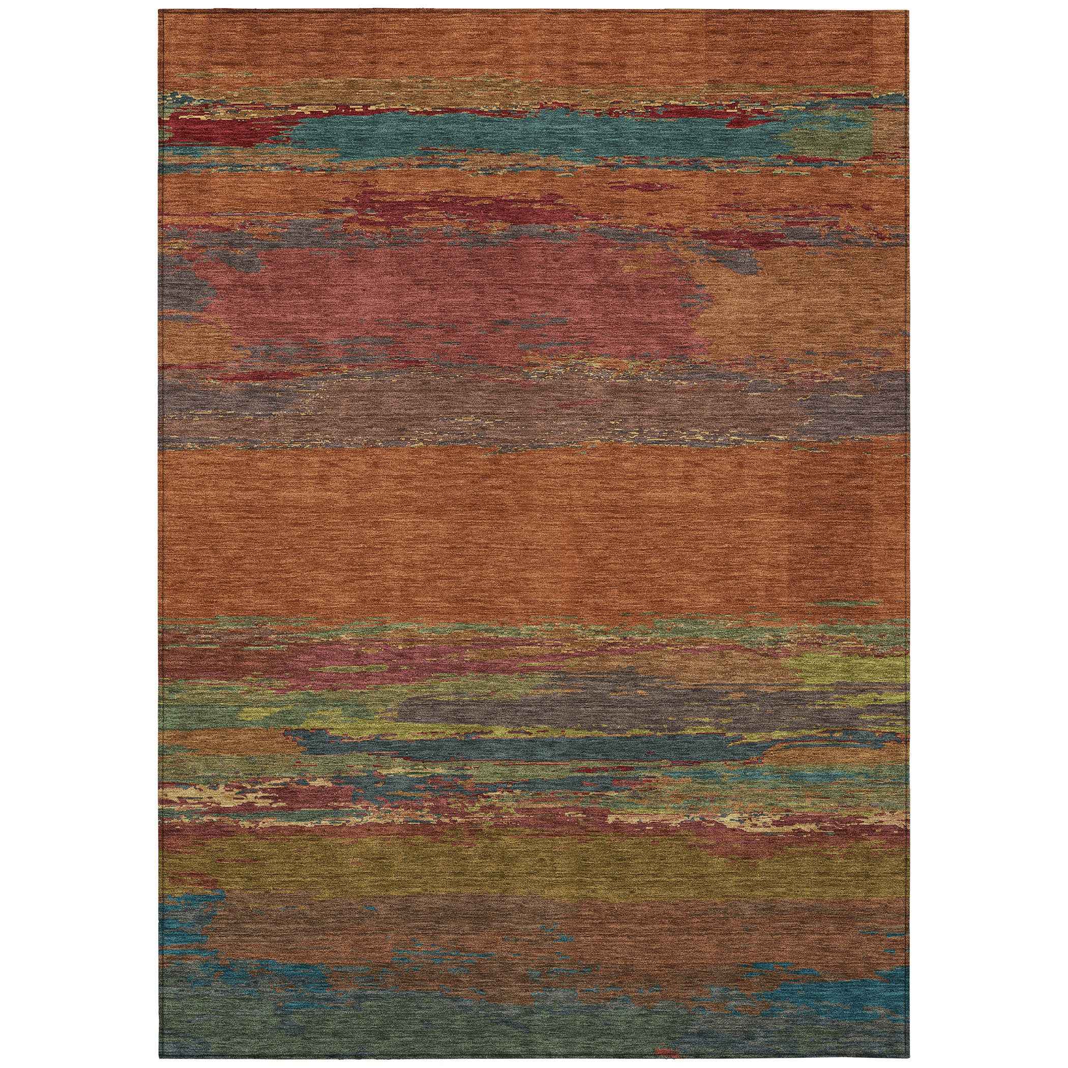 9' X 12' Terra Cotta Abstract Washable Indoor Outdoor Area Rug