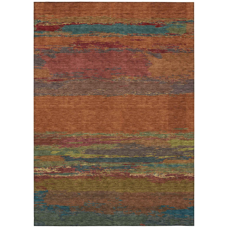 9' X 12' Terra Cotta Abstract Washable Indoor Outdoor Area Rug