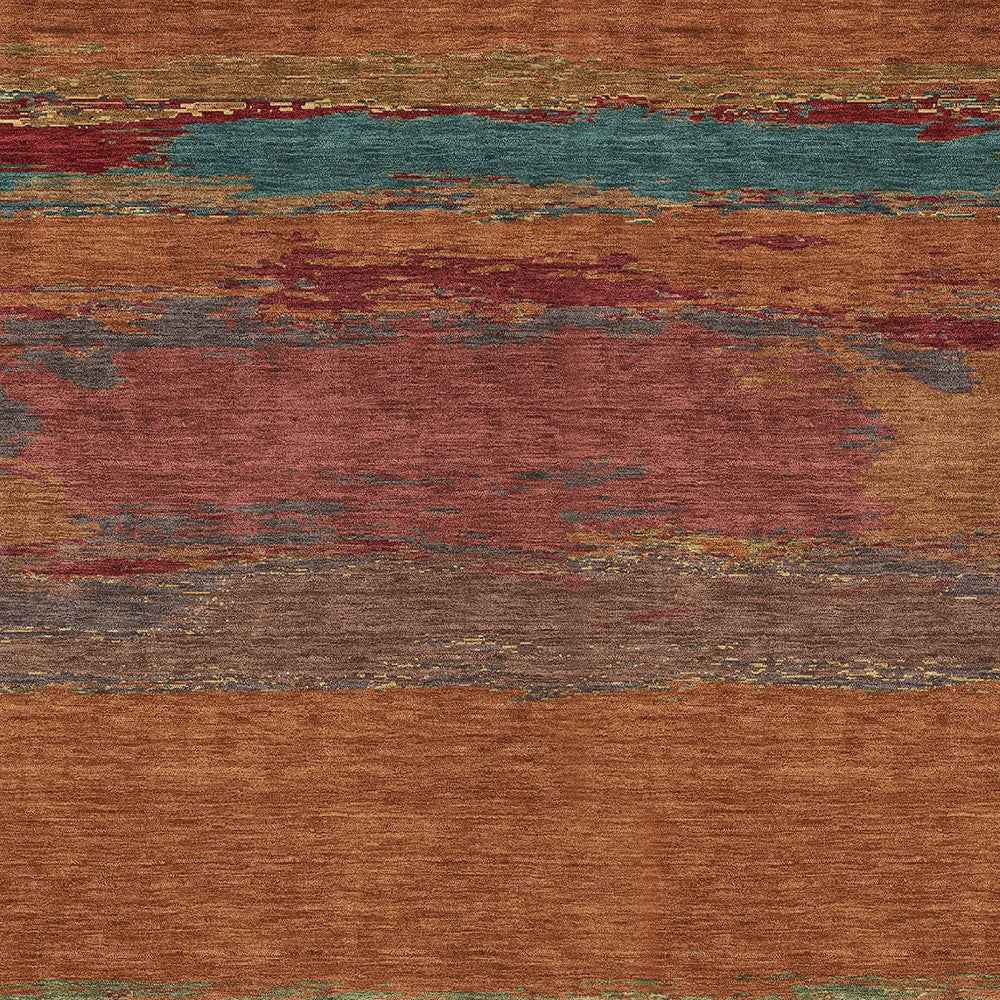 9' X 12' Terra Cotta Abstract Washable Indoor Outdoor Area Rug