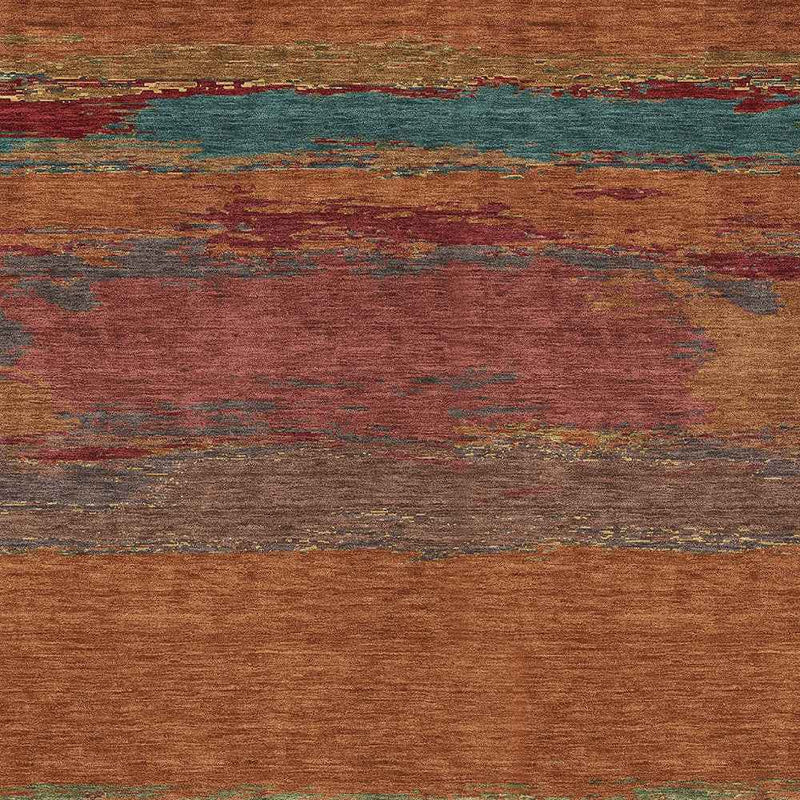 9' X 12' Terra Cotta Abstract Washable Indoor Outdoor Area Rug