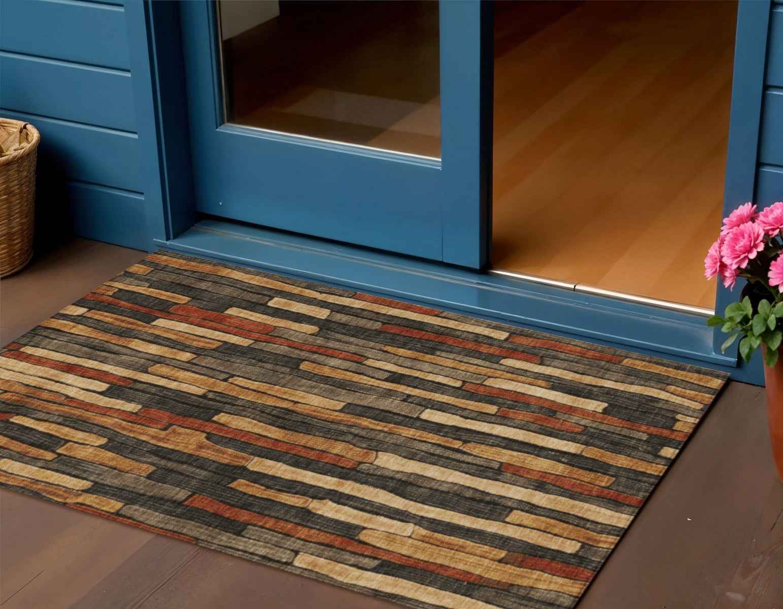 3' X 5' Coffee And Brown Striped Washable Indoor Outdoor Area Rug