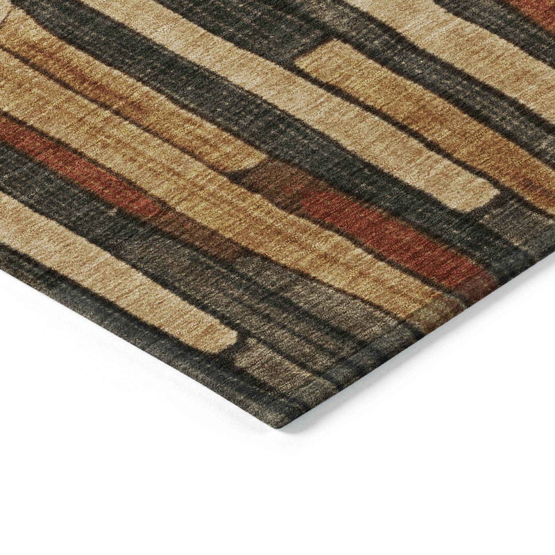 3' X 5' Coffee And Brown Striped Washable Indoor Outdoor Area Rug
