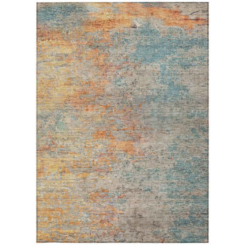 3' X 5' Teal Blue Abstract Washable Indoor Outdoor Area Rug
