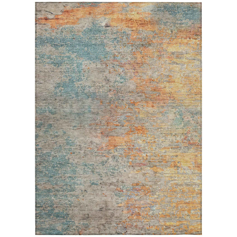3' X 5' Teal Blue Abstract Washable Indoor Outdoor Area Rug