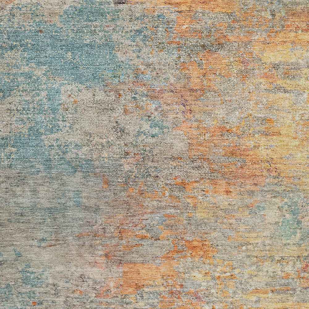 3' X 5' Teal Blue Abstract Washable Indoor Outdoor Area Rug