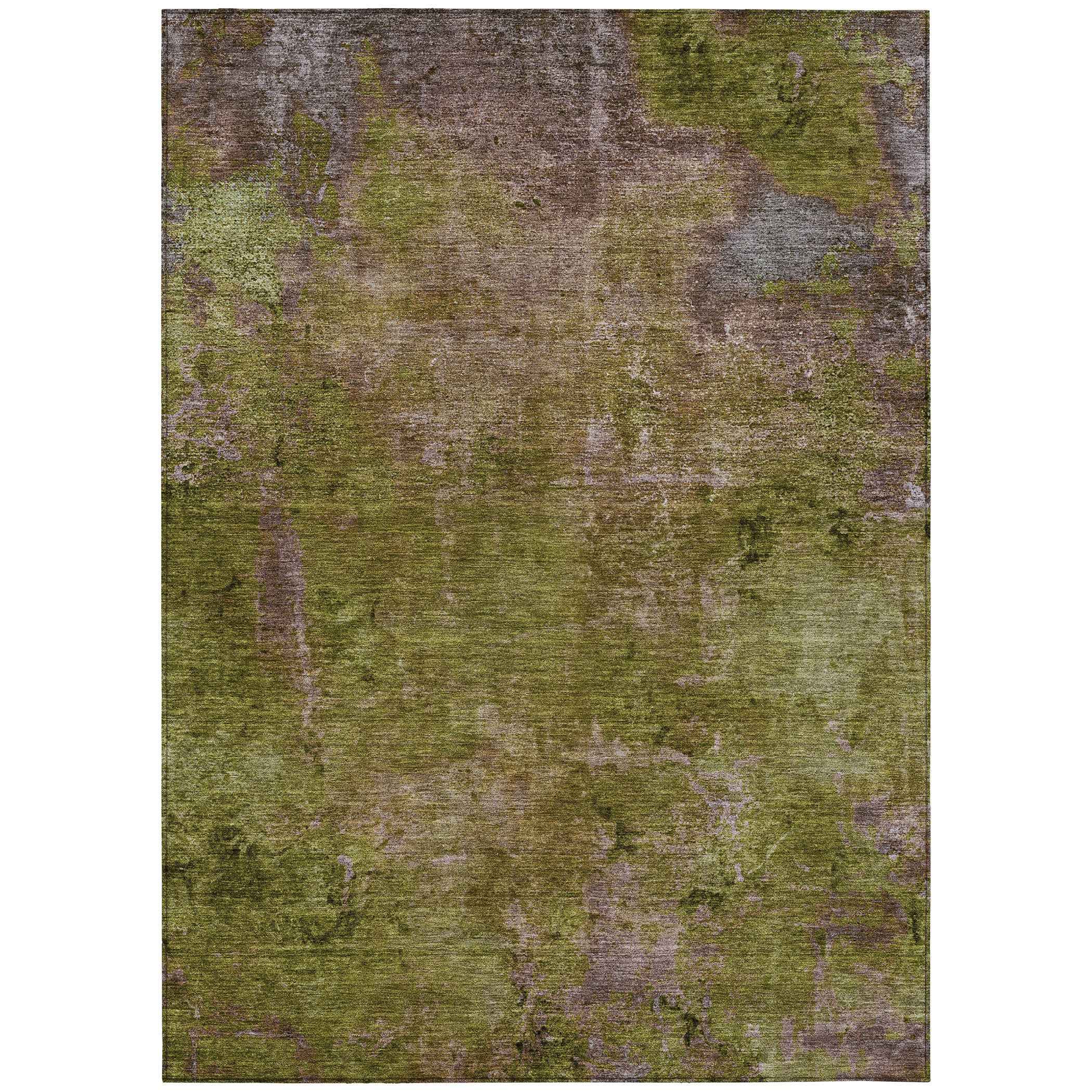 5' X 8' Green Abstract Washable Indoor Outdoor Area Rug