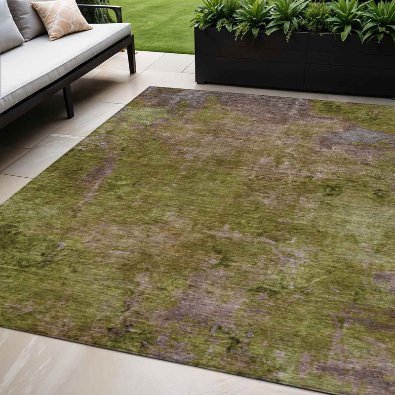 5' X 8' Green Abstract Washable Indoor Outdoor Area Rug